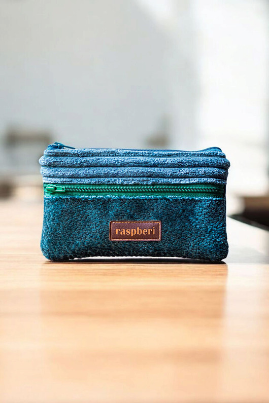 portfele damskie Turkusowo-zielony portfel z weluru