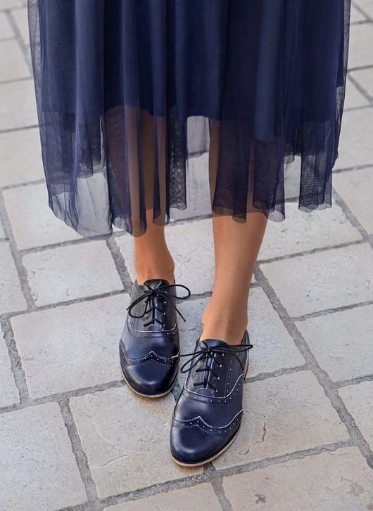 półbuty damskie Skórzane półbuty jazzówki Zapato model 246 granatowy retro