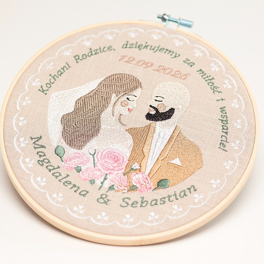 Ślub - inne Haft ślubny w tamborku 20 cm,pamiątka ślubna, podziękowania ślubne