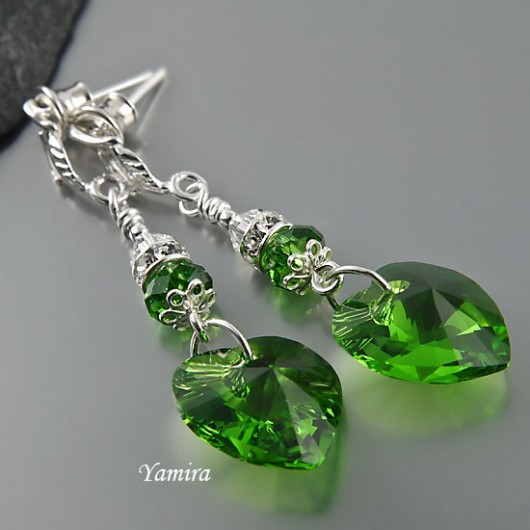 kryształ Swarovski long Heart Fern Green - kolczyki yamira