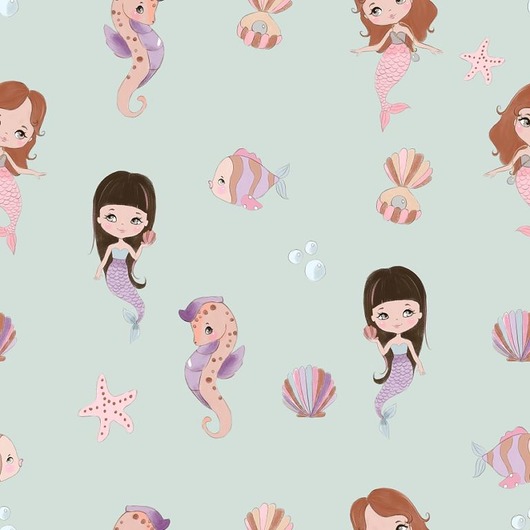 naklejki ścienne do pokoju dziecka Tapeta Little Mermaid Mint 53cmx10m PZ