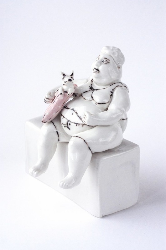 Porcelanowa Figurka, Dama z Pieskiem Pangzi Ceramics