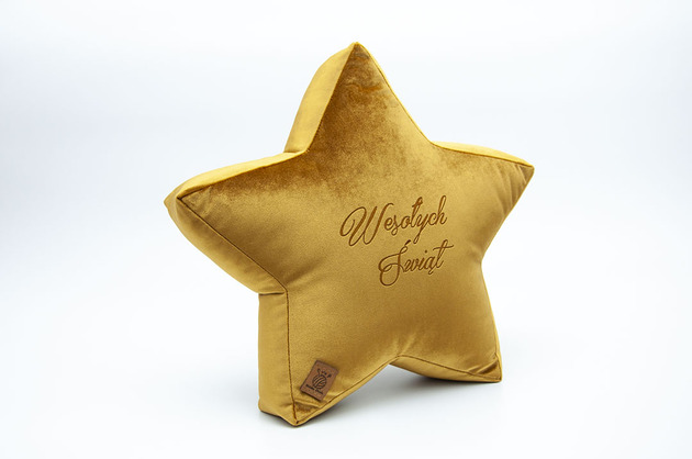 dekoracje świąteczne Poduszka dekoracyjna gwiazdka, świąteczna velvetowa - grawer Wesołych Świąt