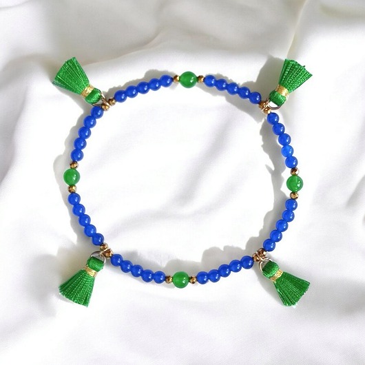 bransoletki z kamieni naturalnych NA NOGĘ : summer collection : jadeit i chwosty : chabrowo-zielona