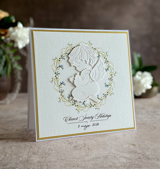 kartki, zaproszenia na chrzest Kartka na chrzest w ozdobnej kopercie, 72b