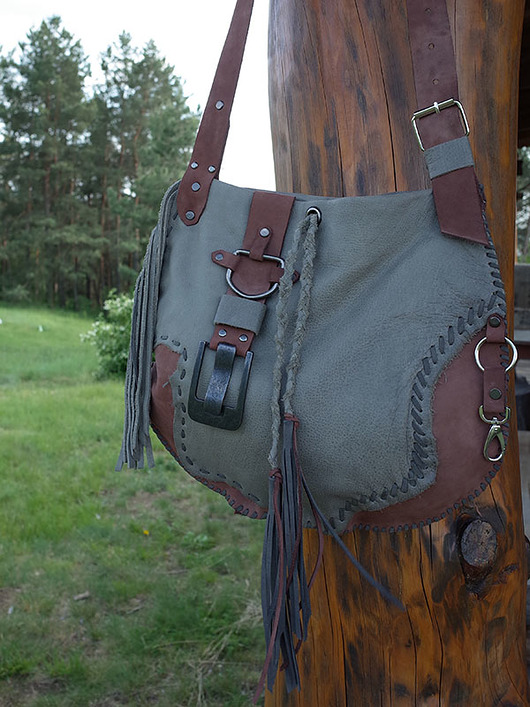 gypsy torebka skórzana, frędzle, boho martuch
