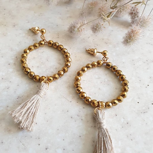 kolczyki chwosty Kolczyki chwosty WĘZŁY kółka hematyt złoty