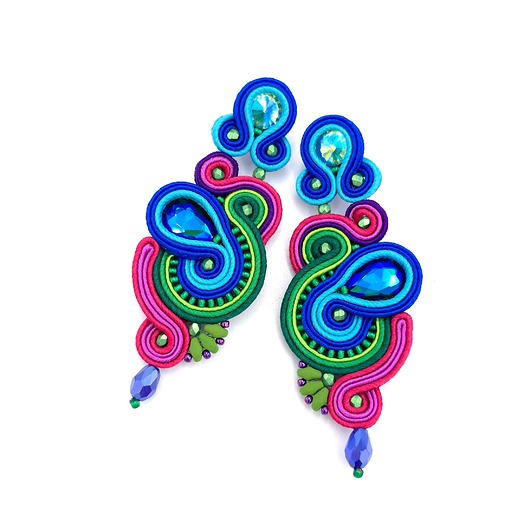 kolczyki soutache Aline asymetryczne energetyczne kolorowe kolczyki sutasz z kryształkami