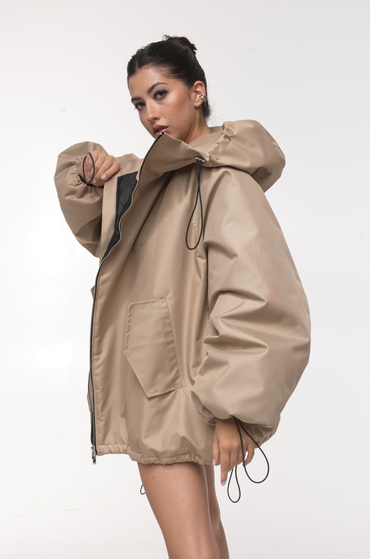 kurtki damskie Kurtka bomber hoodie oversize mocca