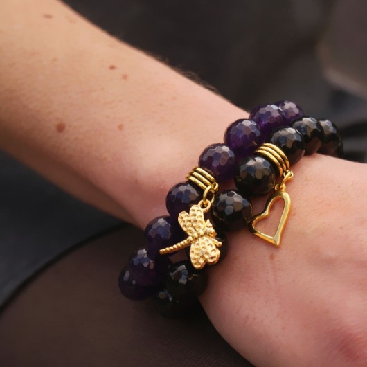 KOMPLET jadeit fasetka BLACK&PURPLE kaktusia