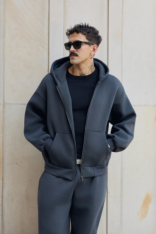 bluzy męskie Bluza z kapturem PUFFA ZIP Carbon męska