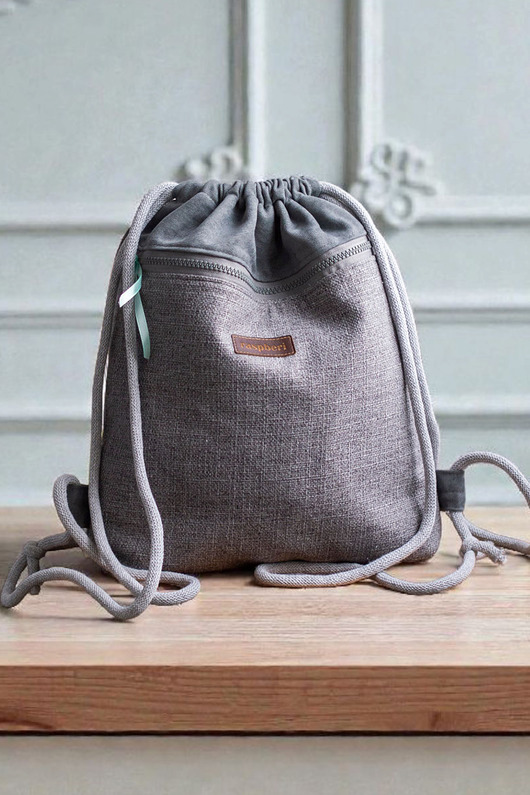 plecaki Szary plecak worek z przednią kieszenią