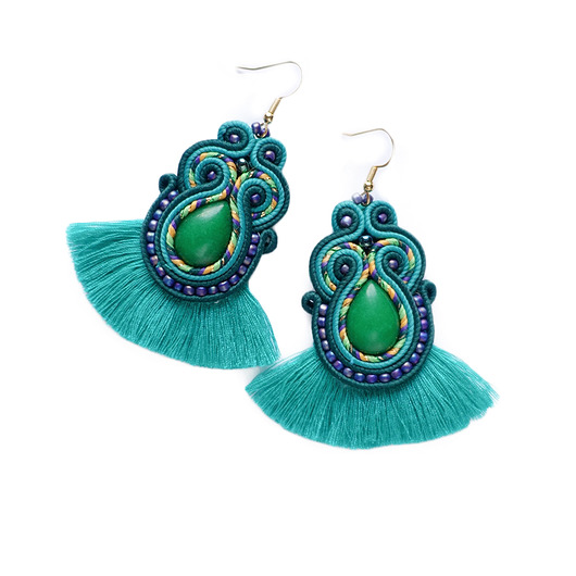 Zielone etniczne  kolczyki soutache Mró Soutache