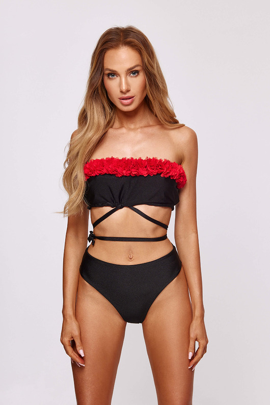 stroje kąpielowe i kostiumy kąpielowe damskie LAURA FLOWER Black Bikini Z Kwiatami Komplet
