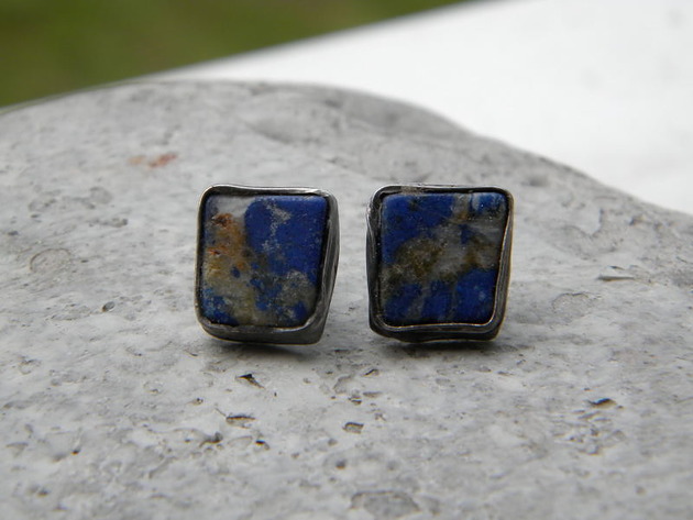 kolczyki z miedzi Lapis lazuli - sztyfty