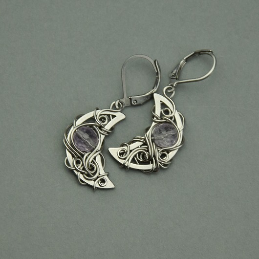 kolczyki wire wrapping Kolczyki księżyce ametyst wire wrapping