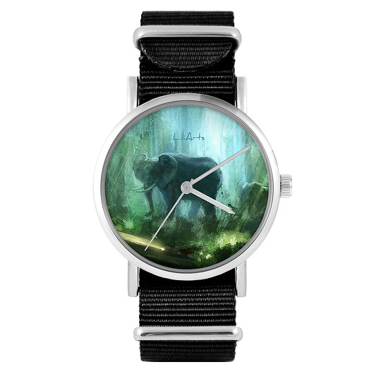 zegarki unisex Zegarek - Słoń, dżungla - czarny, nylonowy