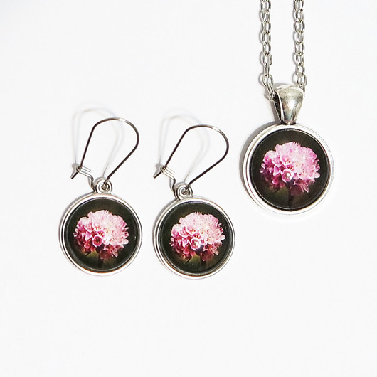 komplet biżuterii Naszyjnik i kolczyki - komplet - Różowy kwiat
