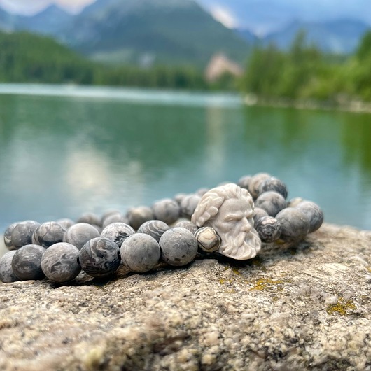 biżuteria męska Bransoletka męska z szarego jaspisu z głową Zeusa