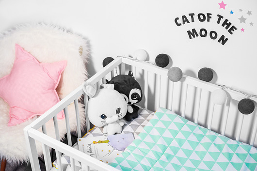 Pościel Niemowlaka 75x100cm"Mint&Gray" Cat of the Moon