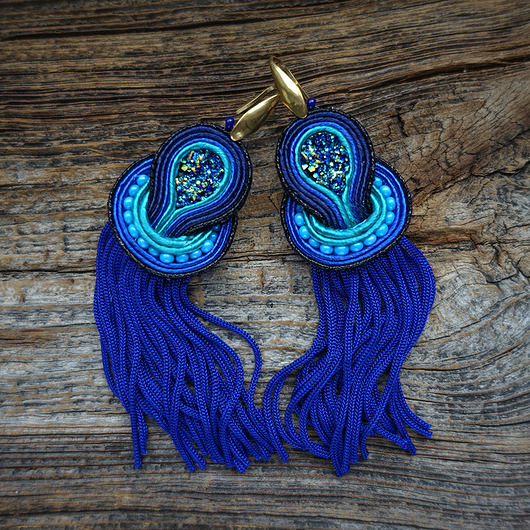 kolczyki soutache Kobaltowo-turkusowe kolczyki sutasz