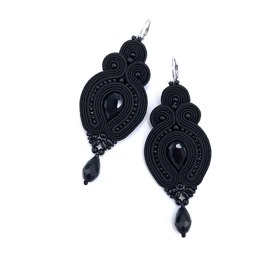 kolczyki soutache Kolczyki sutasz czarne Verra eleganckie wieczorowe z kryształkami