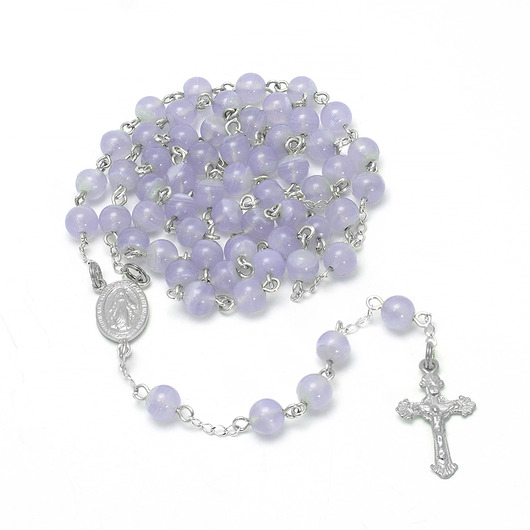 komunia - pozostałe Klasyczny różaniec, RĘKODZIEŁO, I Komunia Św., SREBRO 925, chalcedon 6mm