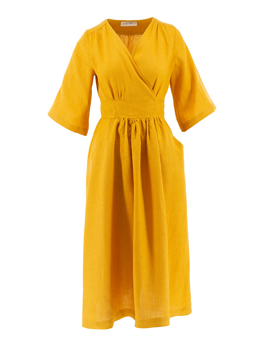 sukienki midi damskie Sukienka Lniana Mustard