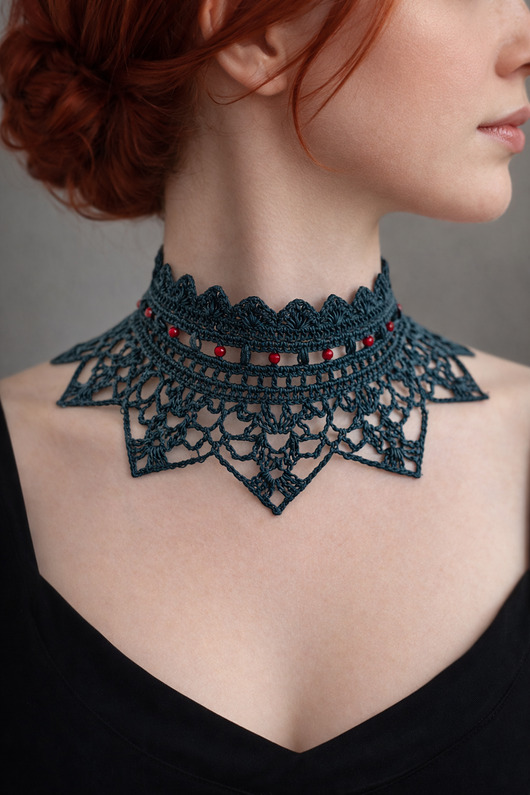 chokery Koronkowy choker jagody w lesie