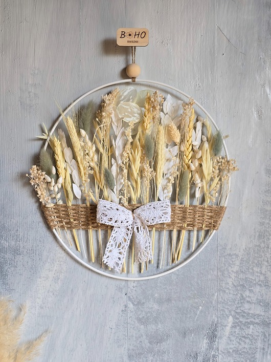 Ozdoby na ścianę Prezent dla Babci i Dziadka - dekoracja ścienna z suszonymi kwiatami