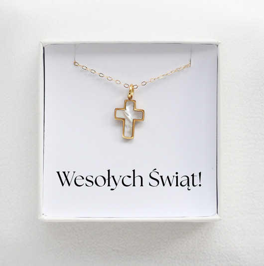 złote naszyjniki Świąteczny Prezent dla Niej - Naszyjnik  Perłowy Krzyż