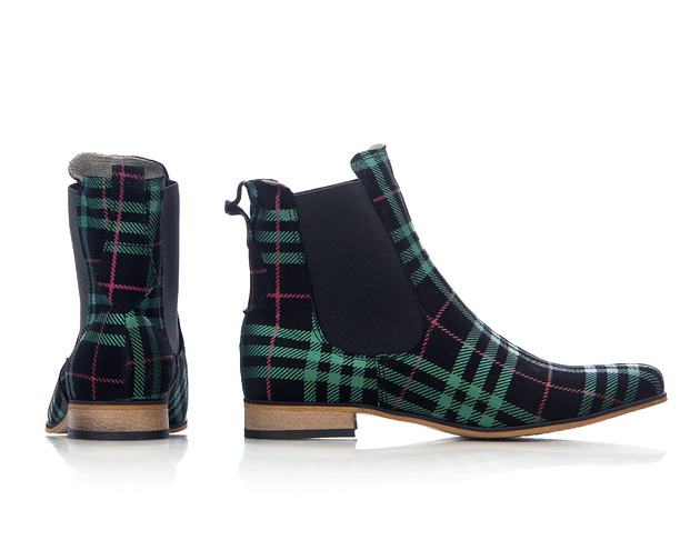 botki damskie RĘCZNIE ROBIONE BOTKI ZAPATO 480 CZARNO ZIELONA KRATKA
