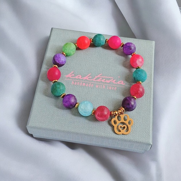 bransoletki z kamieni naturalnych Dla zwierzolubnej :: łapka & agat matowy multicolor