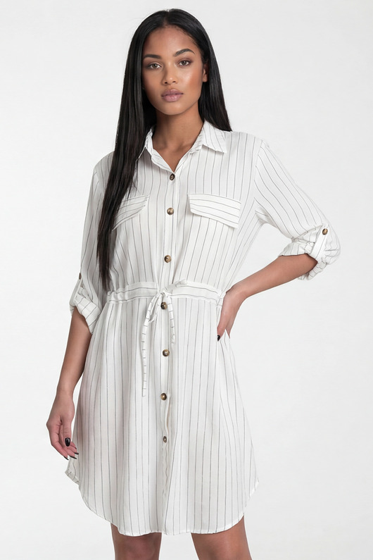 sukienki midi damskie Elegancka sukienka koszulowa midi z paskiem i rękawem 3/4 - M1325