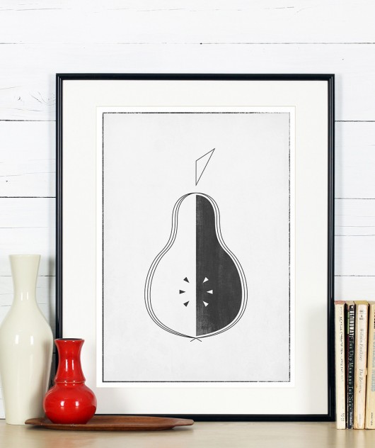 Plakat do kuchni, minimalizm, gruszka b&w, A3 Galeria EMU