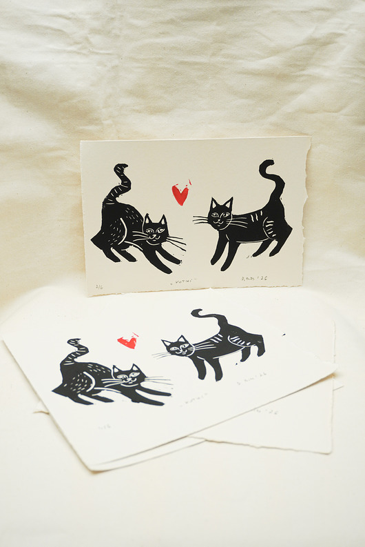 grafiki i ilustracje Grafika zakochane koty i psy. Grafika / kartka na ścianę Walentynki