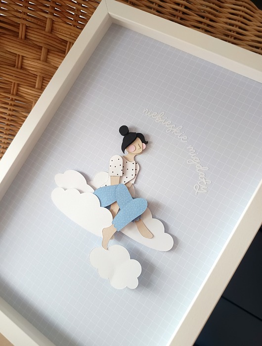 grafiki i ilustracje "Niebieskie migdały" - ilustracja przestrzenna z papieru, kolaż