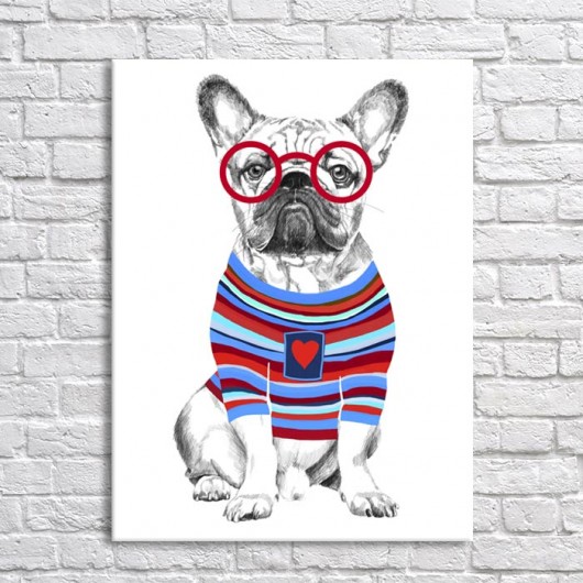 OBRAZ NA PŁÓTNIE - 60x80 BULLDOG HIPSTER NOWdeco