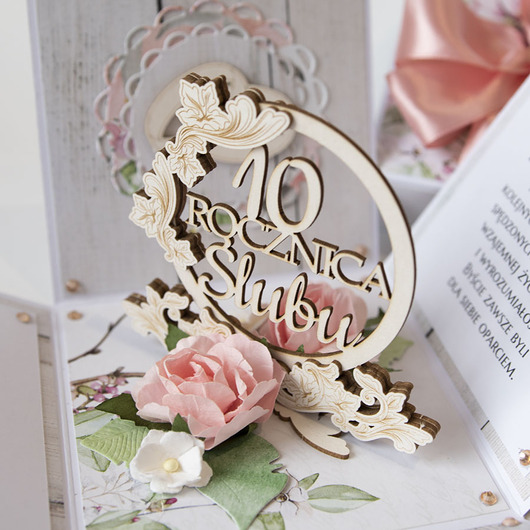 kartki scrapbooking 10 rocznica ślubu, aluminiowe gody, exploding box, kartka 3d