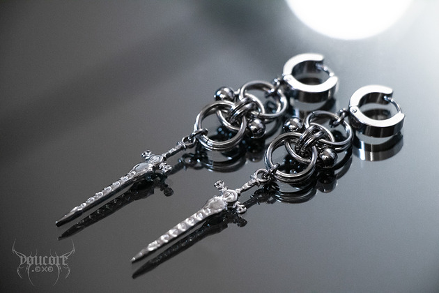 kolczyki - inne Chain mail kolczyki miecze * stal nierdzewna * cyber goth * y2k *