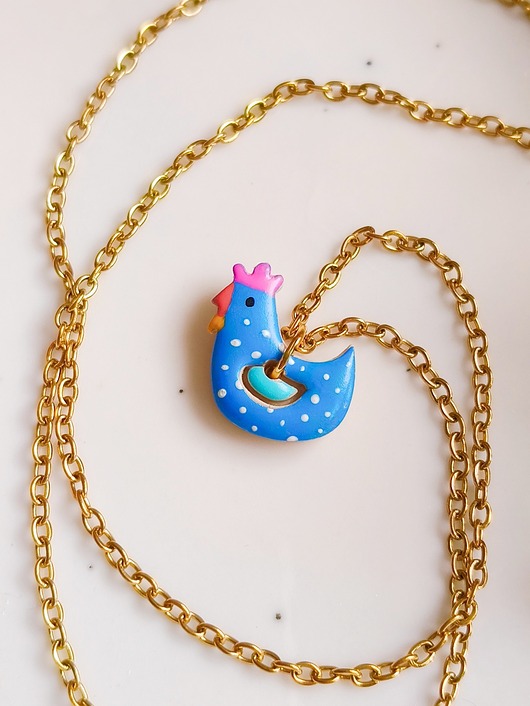 wisiory Naszyjnik z kurką, kurka wisiorek dla osoby lubiącej wieś niebieska kura