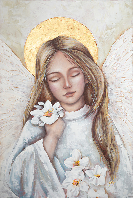 obrazy Anioł na płótnie, ręcznie malowany 40x60 cm Twoja dedykacja