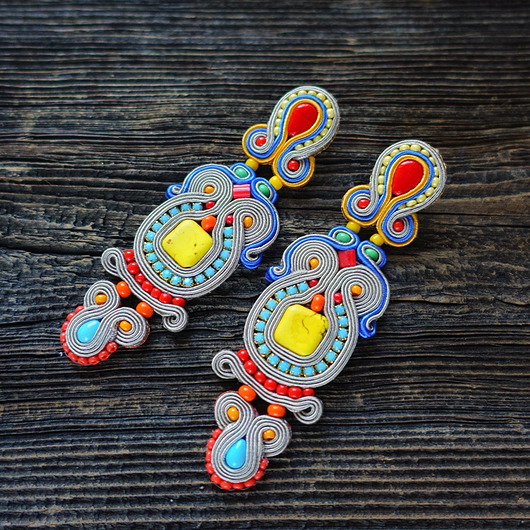 kolczyki soutache Qsambara- etniczne kolczyki soutache