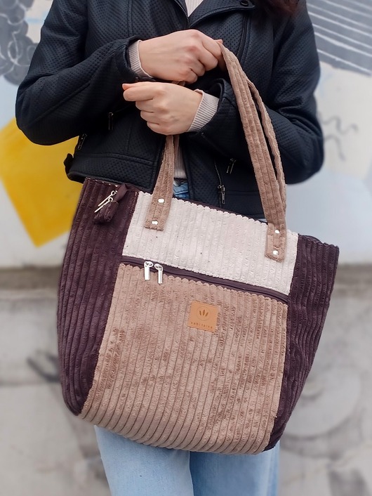 torby na ramię Sztruksowa duża torba Shopper Mocha