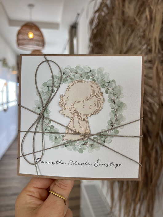 kartki, zaproszenia na chrzest Wyjątkowa kartka ręcznie robiona na chrzest święty dla chłopca