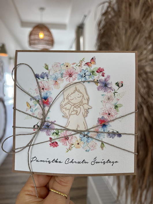 kartki, zaproszenia na chrzest Wyjątkowa kartka ręcznie robiona na chrzest święty