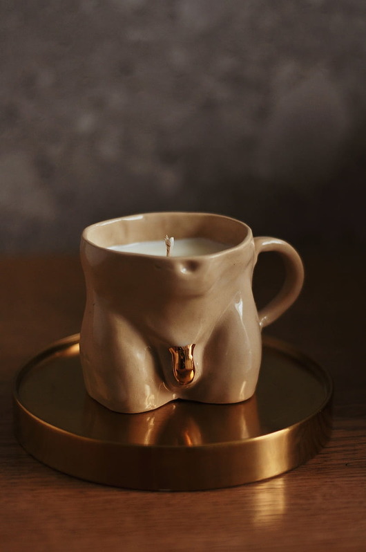 świece zapachowe Świeca sojowqa ADAM ART GOLD ceramiczna z uszkiem 140 ml - beżowa