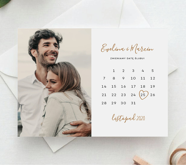 Pocztówka change the date Papeteria ślubna czarry&marry
