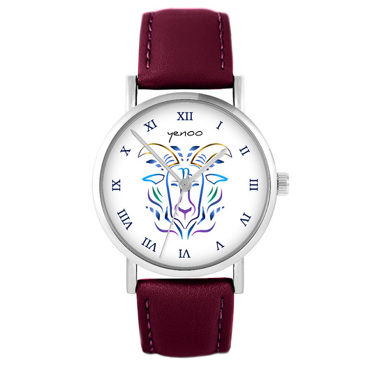 zegarki unisex Zegarek - Koziorożec - skórzany, burgund