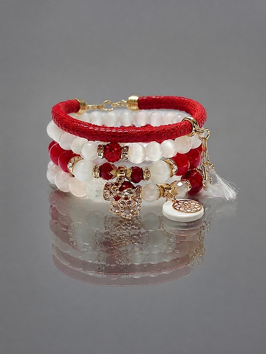 bransoletki z kamieni naturalnych White and red vol. 2 zestaw bransoletek /13.06.22/ - set